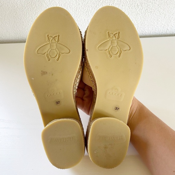 Gucci GG Pink Metallic Gold Espadrille Sandals Mules Slides Size EU 37 - Picture 13 of 13